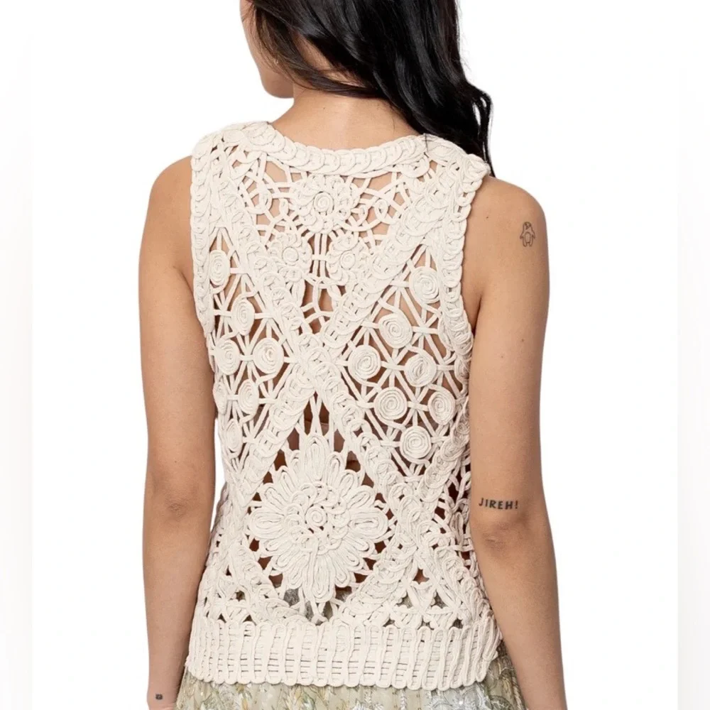 NWT en Crème Lilliana Crochet Top Boho Natural Cream Color No Size - Picture 2 of 8